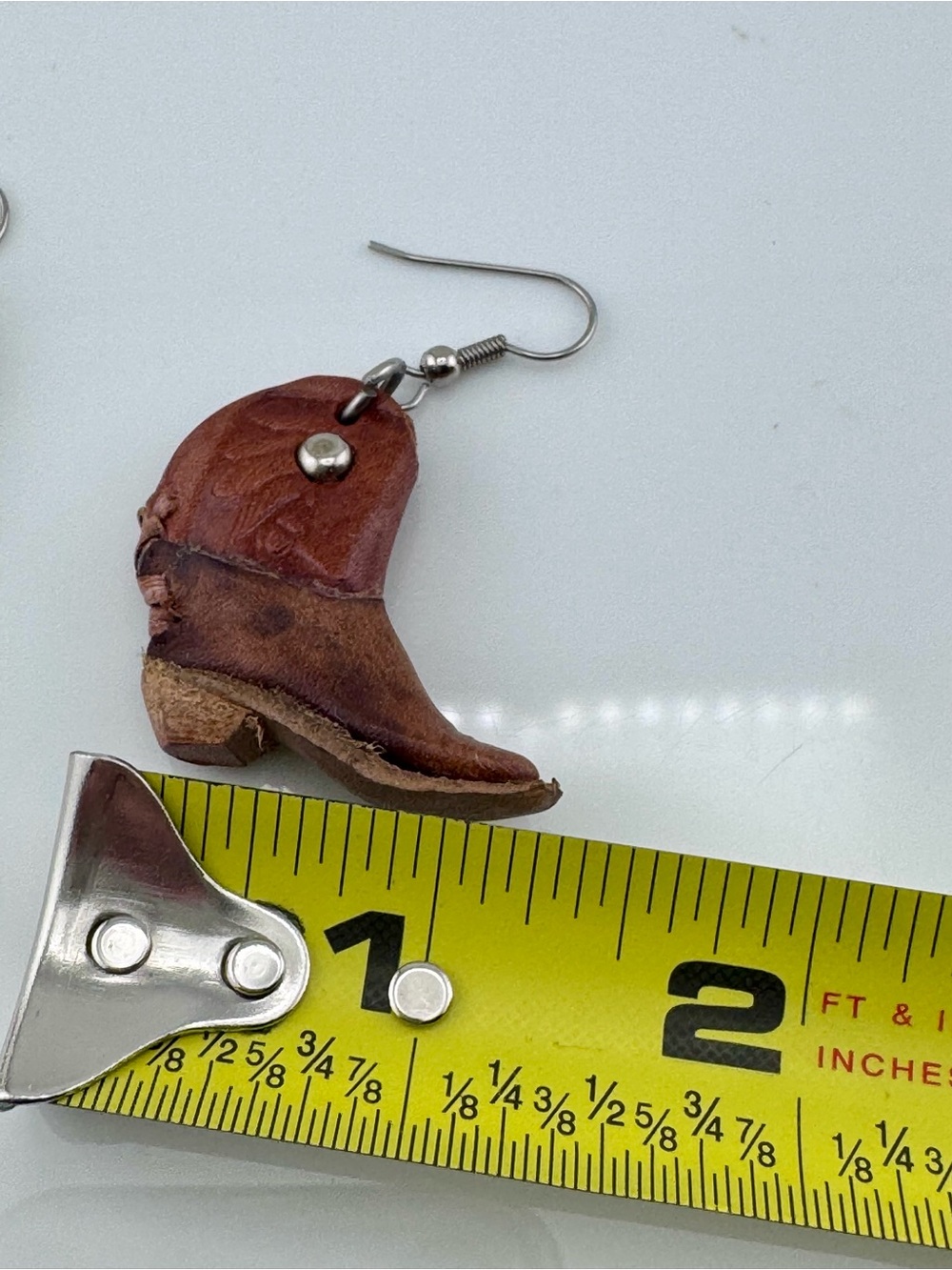 Brown Leather Cowboy Boot Earrings Western Cowgirl Tooled Dangle Jewelry - Picture 16 of 16
